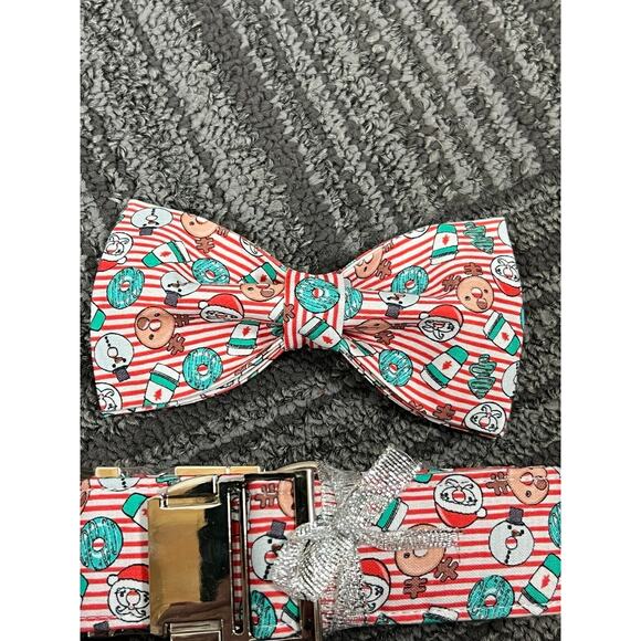 DOGWONG Christmas Dog Collar with Sailor Bow, Red Santa Claus Stripe Dog Collar - Picture 9 of 11